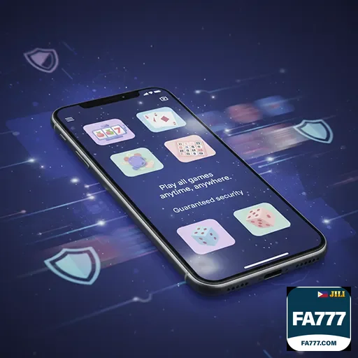 fa777 mobile casino app displayed on a smartphone screen with gaming icons and menus