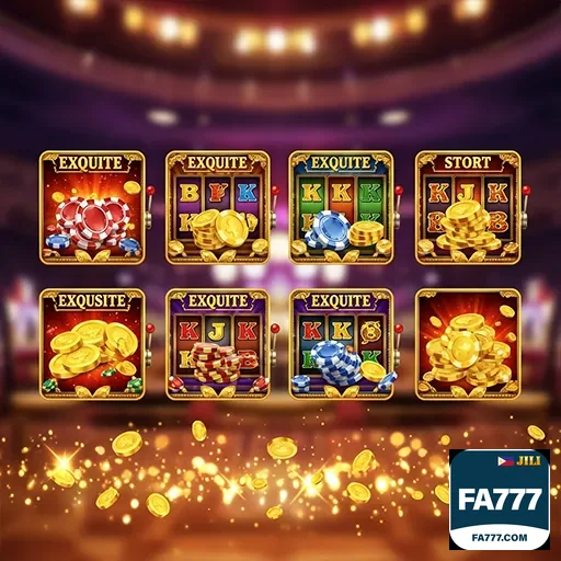 fa777 slot machine graphic with gold coins and casino chips