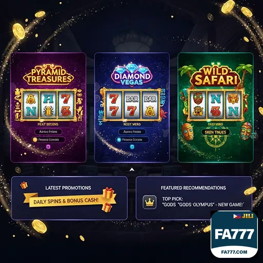 Selection of casino slot games on fa777 with colorful reels and game icons